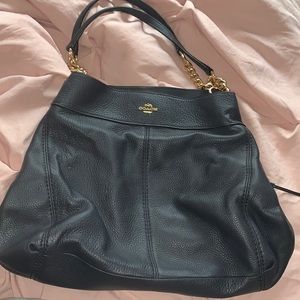 Navy Blue Lexy Coach Shoulder Bag Large